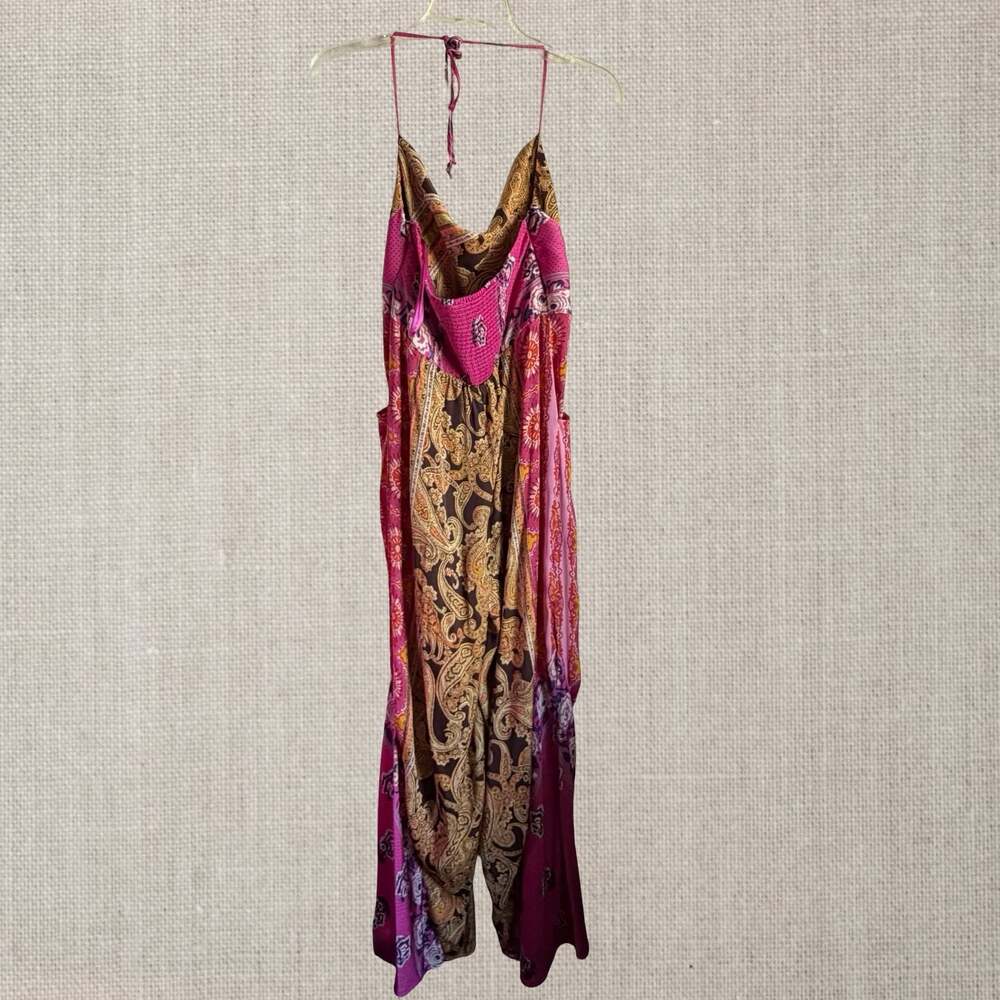 Free People Paisley Patchwork Wide Leg Halter Jumpsuit Boho Festival Hippie - S - Picture 8 of 9